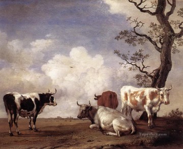 quatre moutons bull Peinture à l'huile